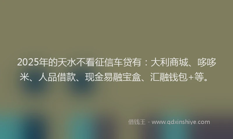 2025年的天水不看征信车贷有：大利商城、哆哆米、人品借款、现金易融宝盒、汇融钱包+等。