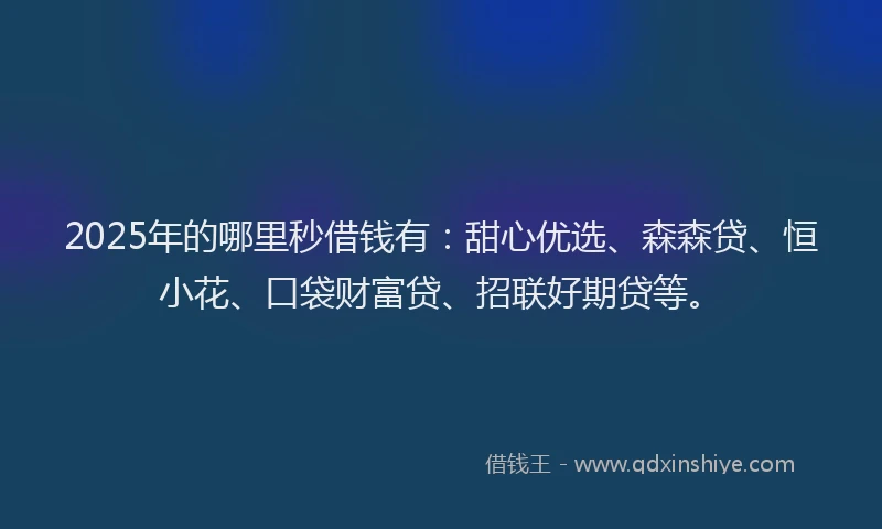2025年的哪里秒借钱有：甜心优选、森森贷、恒小花、口袋财富贷、招联好期贷等。