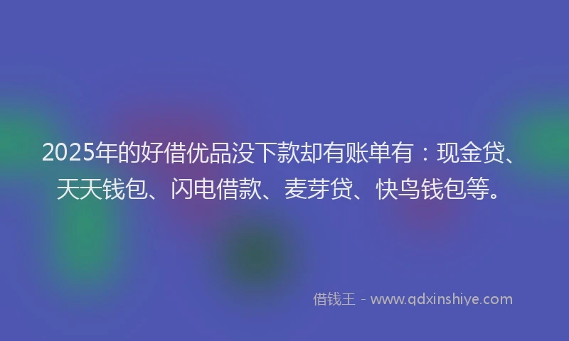 2025年的好借优品没下款却有账单有：现金贷、天天钱包、闪电借款、麦芽贷、快鸟钱包等。