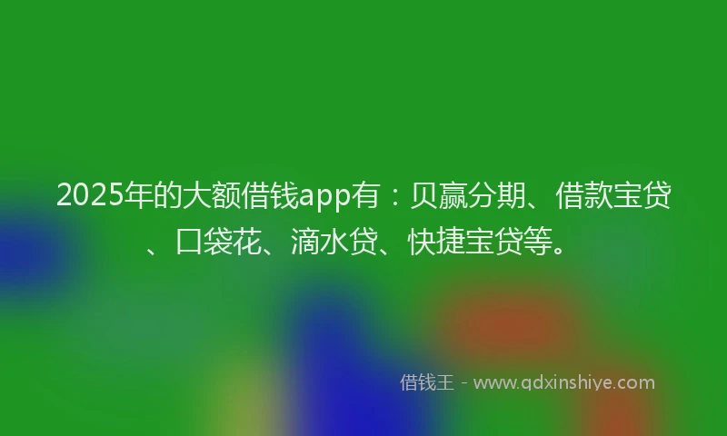 2025年的大额借钱app有：贝赢分期、借款宝贷、口袋花、滴水贷、快捷宝贷等。
