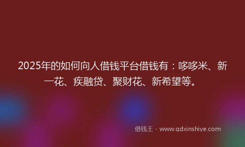 2025年的如何向人借钱平台借钱有：哆哆米、新一花、疾融贷、聚财花、新希望等。