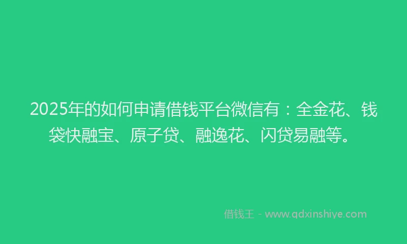 2025年的如何申请借钱平台微信有：全金花、钱袋快融宝、原子贷、融逸花、闪贷易融等。