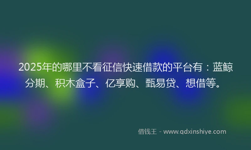 2025年的哪里不看征信快速借款的平台有：蓝鲸分期、积木盒子、亿享购、甄易贷、想借等。