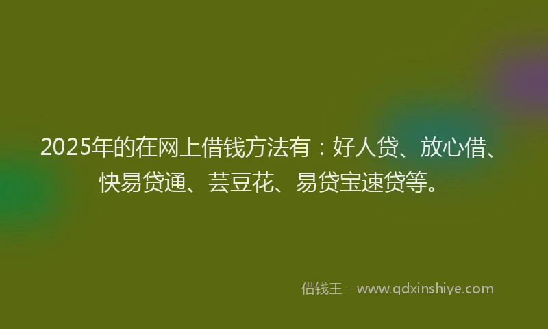 2025年的在网上借钱方法有：好人贷、放心借、快易贷通、芸豆花、易贷宝速贷等。