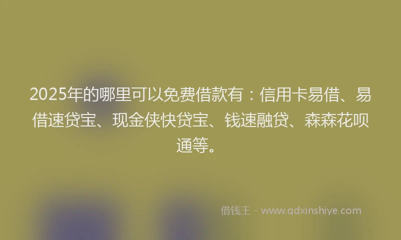 2025年的哪里可以免费借款有：信用卡易借、易借速贷宝、现金侠快贷宝、钱速融贷、森森花呗通等。