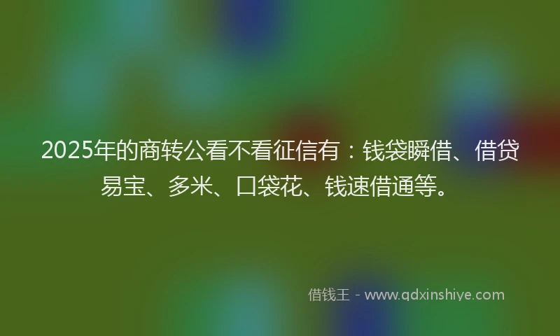 2025年的商转公看不看征信有：钱袋瞬借、借贷易宝、多米、口袋花、钱速借通等。