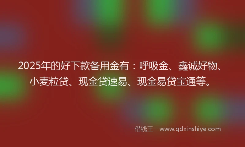 2025年的好下款备用金有：呼吸金、鑫诚好物、小麦粒贷、现金贷速易、现金易贷宝通等。