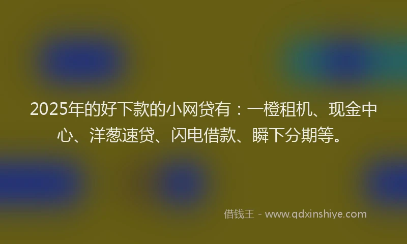 2025年的好下款的小网贷有：一橙租机、现金中心、洋葱速贷、闪电借款、瞬下分期等。
