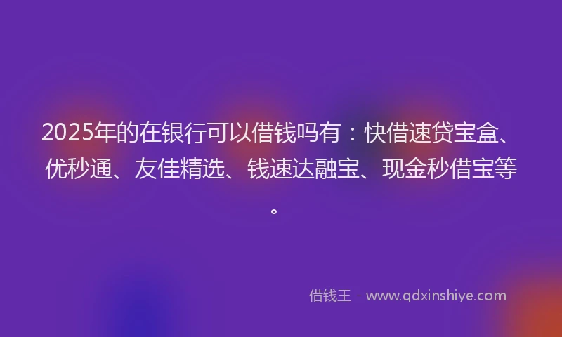 2025年的在银行可以借钱吗有：快借速贷宝盒、优秒通、友佳精选、钱速达融宝、现金秒借宝等。