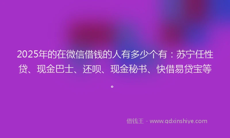 2025年的在微信借钱的人有多少个有：苏宁任性贷、现金巴士、还呗、现金秘书、快借易贷宝等。