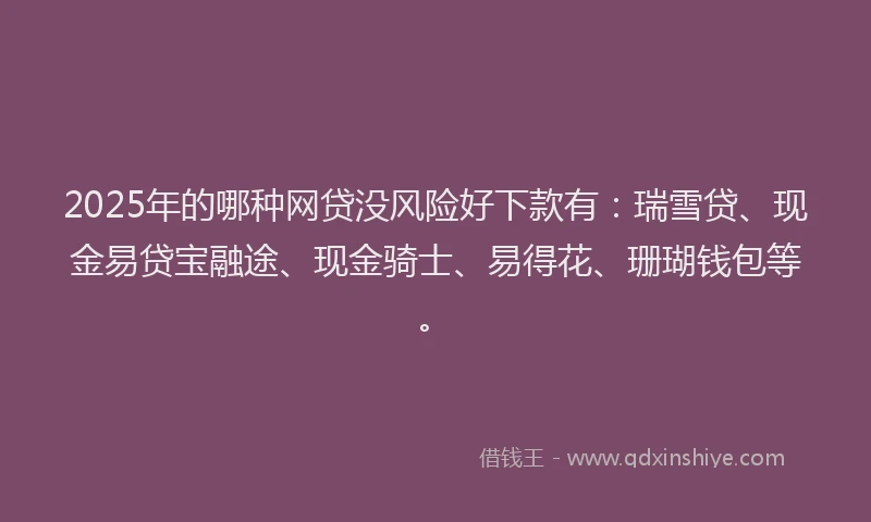 2025年的哪种网贷没风险好下款有：瑞雪贷、现金易贷宝融途、现金骑士、易得花、珊瑚钱包等。