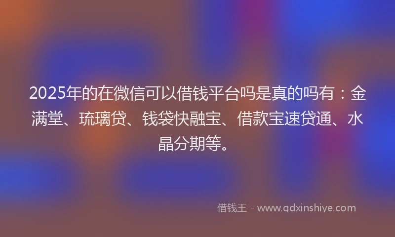 2025年的在微信可以借钱平台吗是真的吗有：金满堂、琉璃贷、钱袋快融宝、借款宝速贷通、水晶分期等。