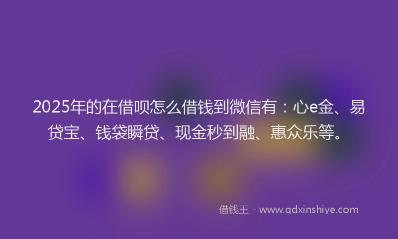 2025年的在借呗怎么借钱到微信有：心e金、易贷宝、钱袋瞬贷、现金秒到融、惠众乐等。