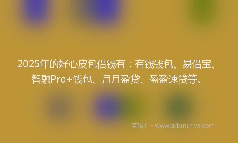 2025年的好心皮包借钱有：有钱钱包、易借宝、智融Pro+钱包、月月盈贷、盈盈速贷等。