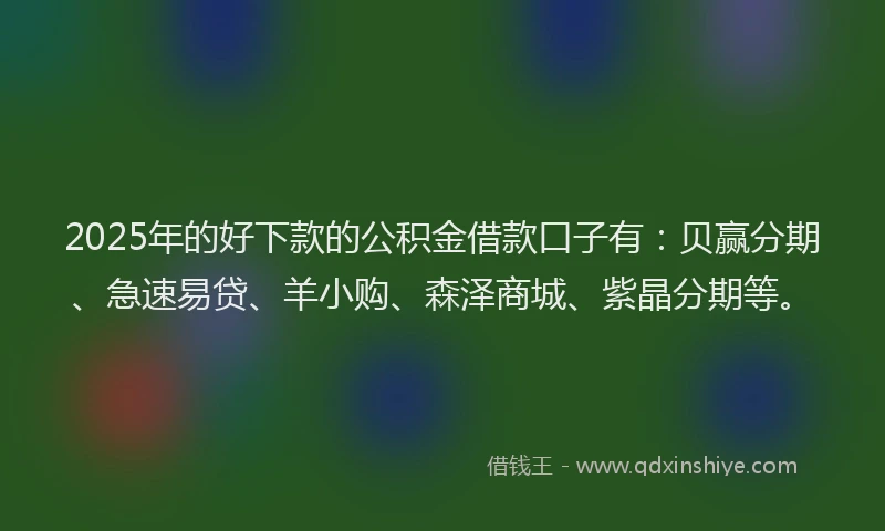 2025年的好下款的公积金借款口子有：贝赢分期、急速易贷、羊小购、森泽商城、紫晶分期等。