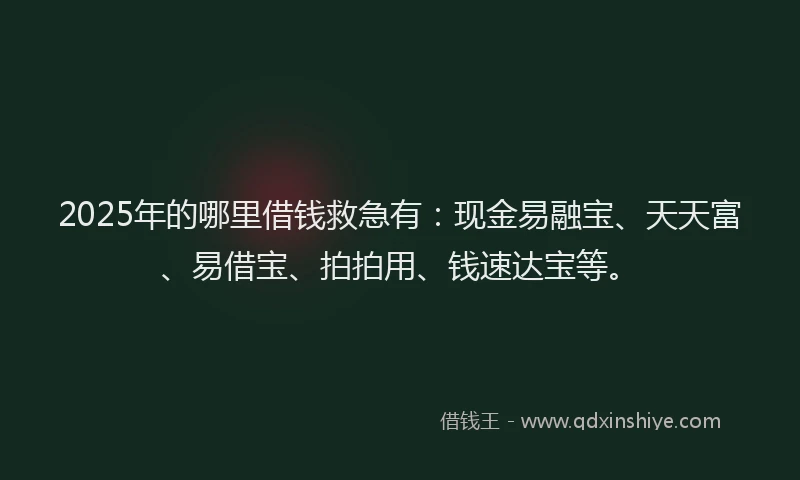 2025年的哪里借钱救急有：现金易融宝、天天富、易借宝、拍拍用、钱速达宝等。