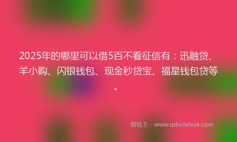 2025年的哪里可以借5百不看征信有：迅融贷、羊小购、闪银钱包、现金秒贷宝、福星钱包贷等。