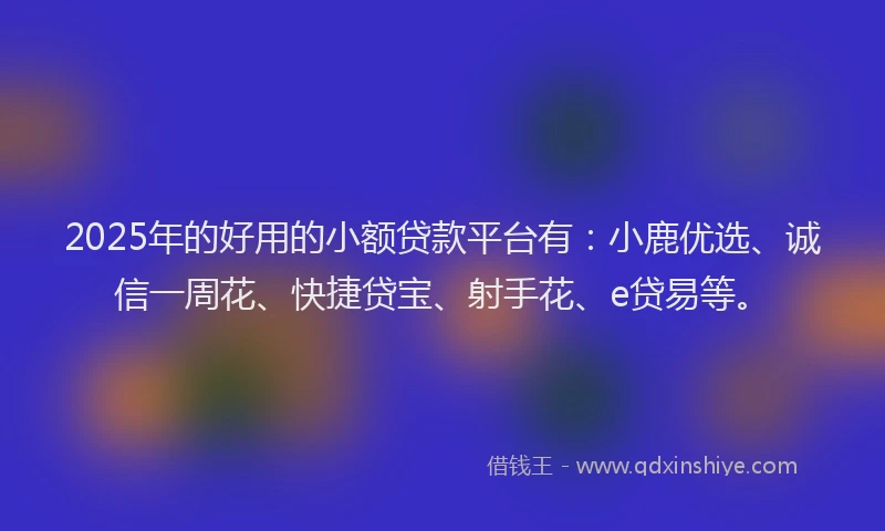 2025年的好用的小额贷款平台有：小鹿优选、诚信一周花、快捷贷宝、射手花、e贷易等。