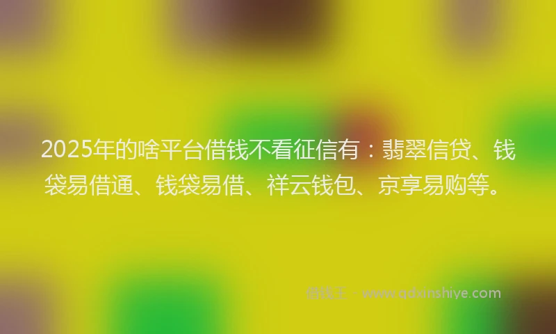 2025年的啥平台借钱不看征信有：翡翠信贷、钱袋易借通、钱袋易借、祥云钱包、京享易购等。