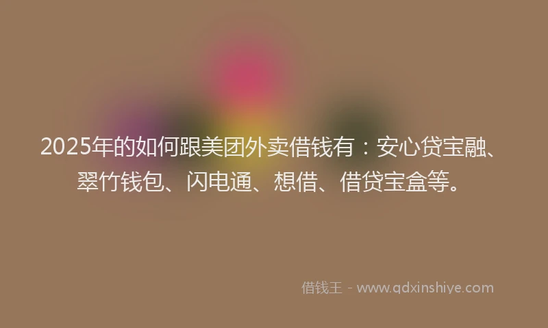 2025年的如何跟美团外卖借钱有：安心贷宝融、翠竹钱包、闪电通、想借、借贷宝盒等。