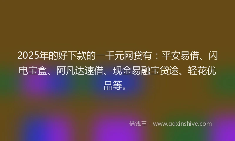 2025年的好下款的一千元网贷有：平安易借、闪电宝盒、阿凡达速借、现金易融宝贷途、轻花优品等。