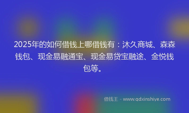 2025年的如何借钱上哪借钱有：沐久商城、森森钱包、现金易融通宝、现金易贷宝融途、金悦钱包等。
