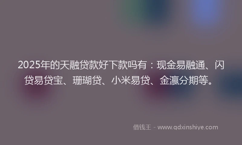 2025年的天融贷款好下款吗有：现金易融通、闪贷易贷宝、珊瑚贷、小米易贷、金瀛分期等。