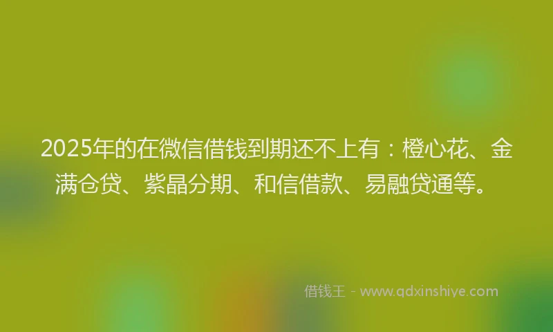 2025年的在微信借钱到期还不上有：橙心花、金满仓贷、紫晶分期、和信借款、易融贷通等。