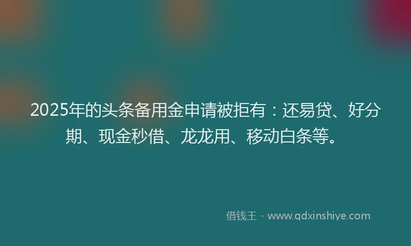 2025年的头条备用金申请被拒有：还易贷、好分期、现金秒借、龙龙用、移动白条等。