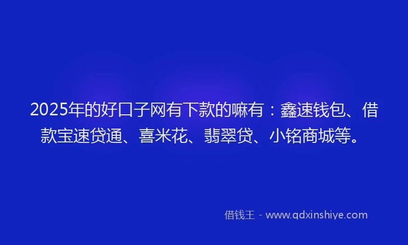 2025年的好口子网有下款的嘛有：鑫速钱包、借款宝速贷通、喜米花、翡翠贷、小铭商城等。