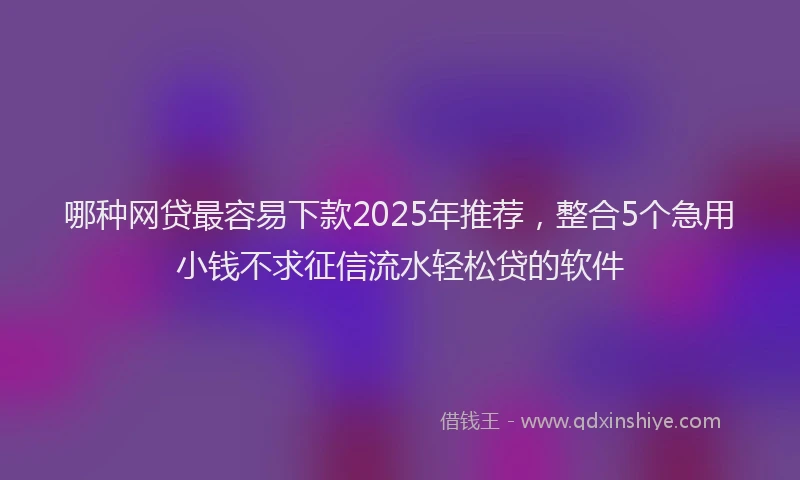 哪种网贷最容易下款2025年推荐，整合5个急用小钱不求征信流水轻松贷的软件