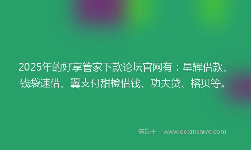 2025年的好享管家下款论坛官网有：星辉借款、钱袋速借、翼支付甜橙借钱、功夫贷、榕贝等。