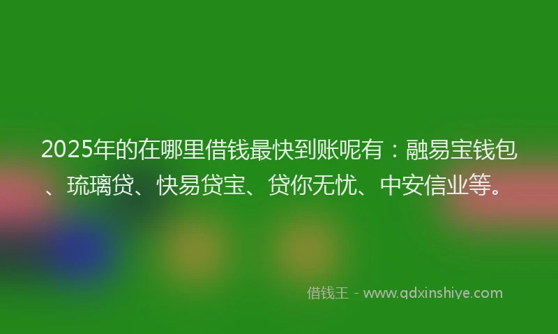 2025年的在哪里借钱最快到账呢有：融易宝钱包、琉璃贷、快易贷宝、贷你无忧、中安信业等。