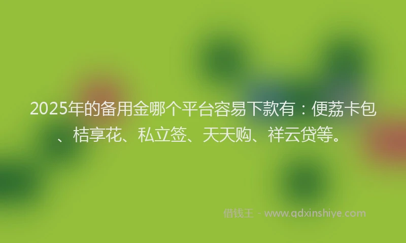2025年的备用金哪个平台容易下款有：便荔卡包、桔享花、私立签、天天购、祥云贷等。