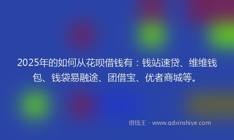 2025年的如何从花呗借钱有：钱站速贷、维维钱包、钱袋易融途、团借宝、优者商城等。