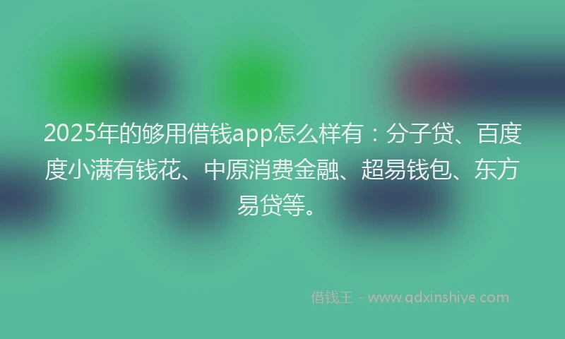 2025年的够用借钱app怎么样有：分子贷、百度度小满有钱花、中原消费金融、超易钱包、东方易贷等。