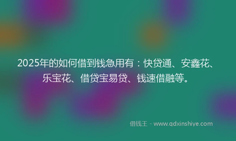 2025年的如何借到钱急用有：快贷通、安鑫花、乐宝花、借贷宝易贷、钱速借融等。