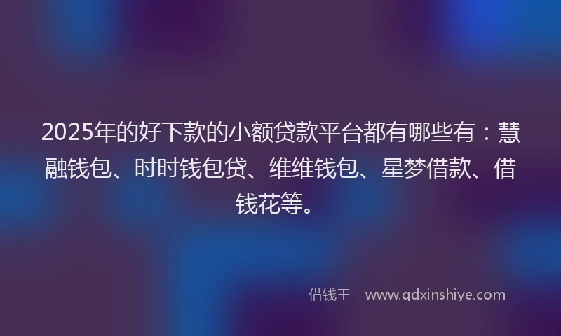 2025年的好下款的小额贷款平台都有哪些有：慧融钱包、时时钱包贷、维维钱包、星梦借款、借钱花等。