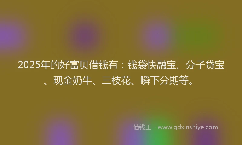 2025年的好富贝借钱有：钱袋快融宝、分子贷宝、现金奶牛、三枝花、瞬下分期等。