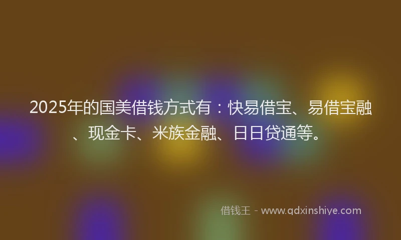2025年的国美借钱方式有：快易借宝、易借宝融、现金卡、米族金融、日日贷通等。