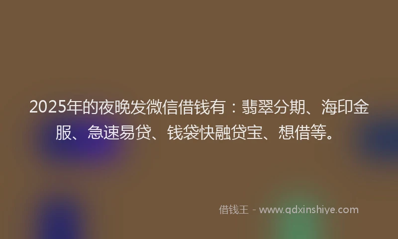 2025年的夜晚发微信借钱有：翡翠分期、海印金服、急速易贷、钱袋快融贷宝、想借等。