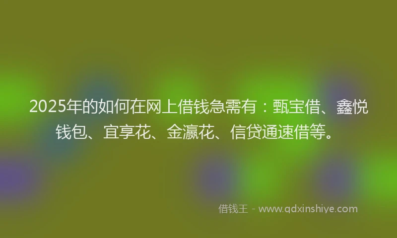 2025年的如何在网上借钱急需有：甄宝借、鑫悦钱包、宜享花、金瀛花、信贷通速借等。