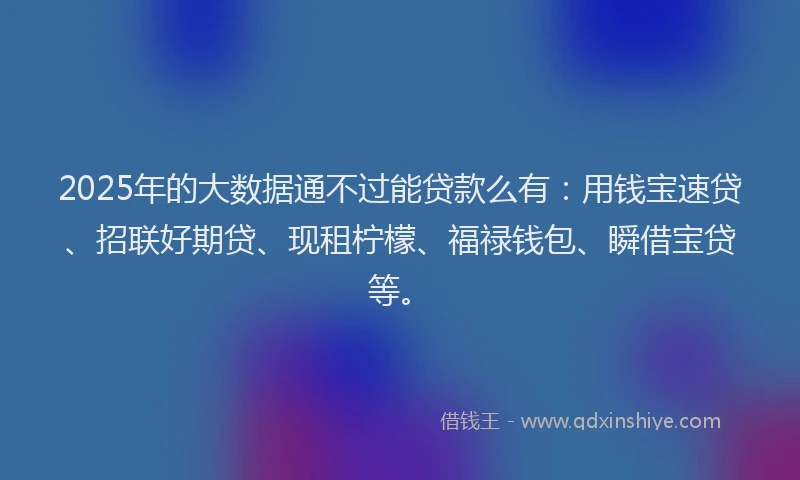 2025年的大数据通不过能贷款么有：用钱宝速贷、招联好期贷、现租柠檬、福禄钱包、瞬借宝贷等。