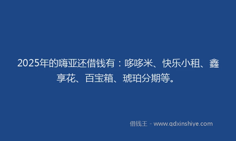 2025年的嗨亚还借钱有：哆哆米、快乐小租、鑫享花、百宝箱、琥珀分期等。