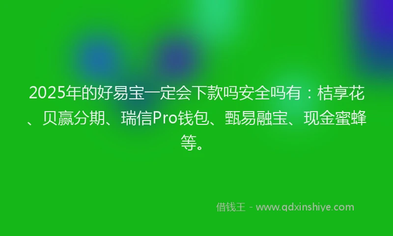 2025年的好易宝一定会下款吗安全吗有：桔享花、贝赢分期、瑞信Pro钱包、甄易融宝、现金蜜蜂等。