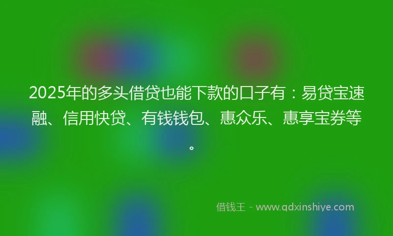 2025年的多头借贷也能下款的口子有：易贷宝速融、信用快贷、有钱钱包、惠众乐、惠享宝券等。