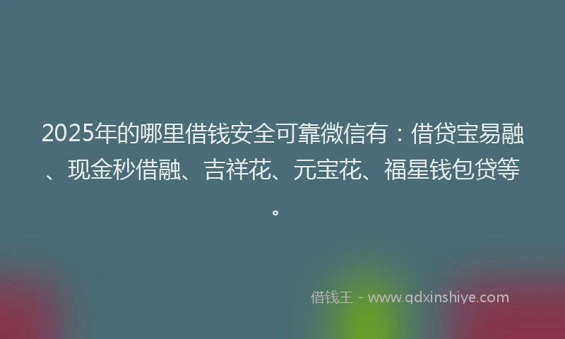 2025年的哪里借钱安全可靠微信有：借贷宝易融、现金秒借融、吉祥花、元宝花、福星钱包贷等。