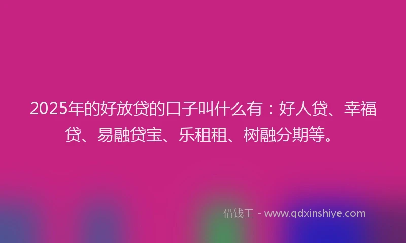 2025年的好放贷的口子叫什么有：好人贷、幸福贷、易融贷宝、乐租租、树融分期等。