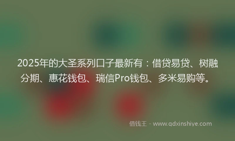 2025年的大圣系列口子最新有：借贷易贷、树融分期、惠花钱包、瑞信Pro钱包、多米易购等。