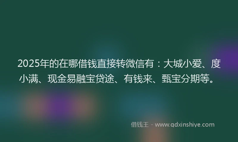 2025年的在哪借钱直接转微信有：大城小爱、度小满、现金易融宝贷途、有钱来、甄宝分期等。